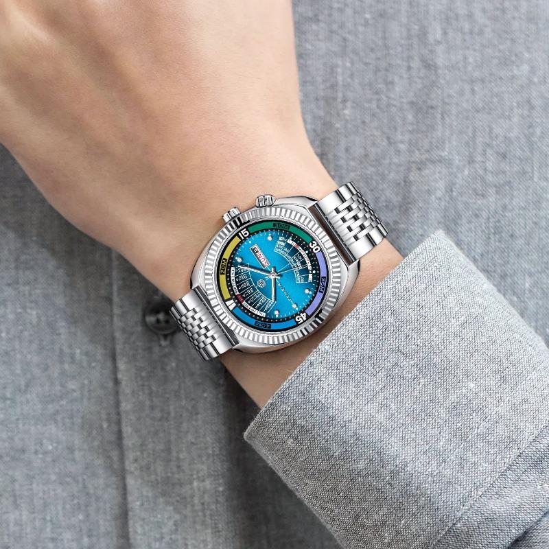 Imitation mechanical watch men's dial double calendar Fens men's classic men's quartz watch