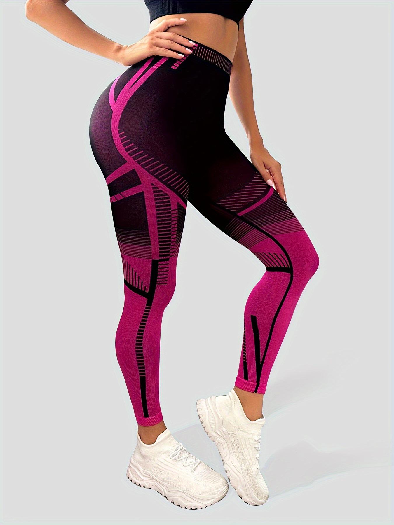 Черные и Розово-Красные Блоки Цвета Высокопосадочные Йога-Штаны - Дышащие и Высокоэластичные Small