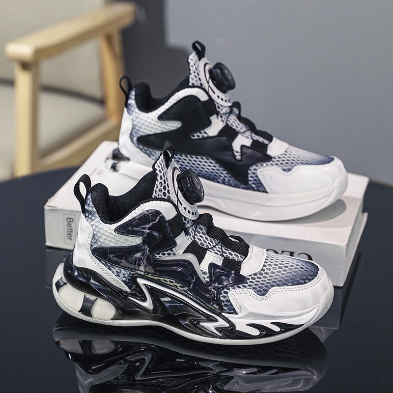 Youth Basketball Shoes Lightweight Shock-absorbing Single Mesh Shoes Breathable Summer New Double Mesh Rotating Buckle Boys Running Shoes