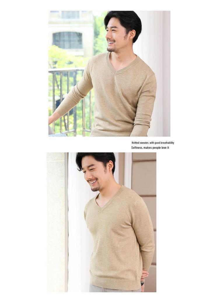 Herren Übergröße Uni V-Ausschnitt Pullover - Herbst/Winter Business Strickpullover