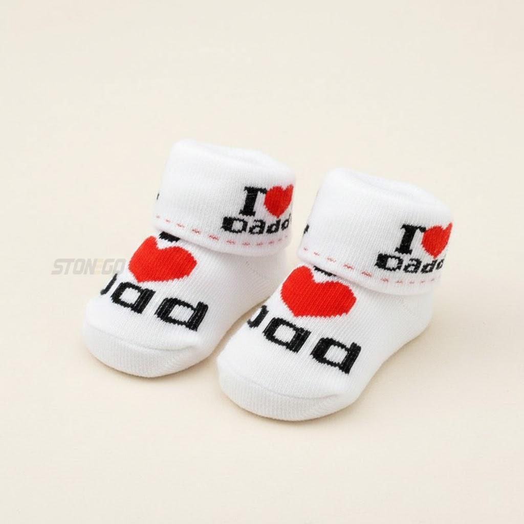 Newborn Baby Socks 0-6 Months Infant Socks Cotton Soft Cute White Socks for Boys Girls Baby Gift Set I Love Mom Dad