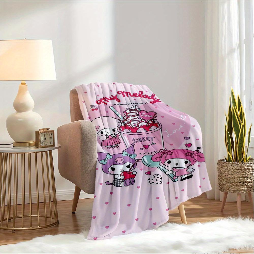 1pc Flannel My Melody, Kuromi, My Melody's FriendsThrow Blanket, Cartoon Truck Pattern Printed Blanket, Warm Cozy Soft Blanket For Couch Bed