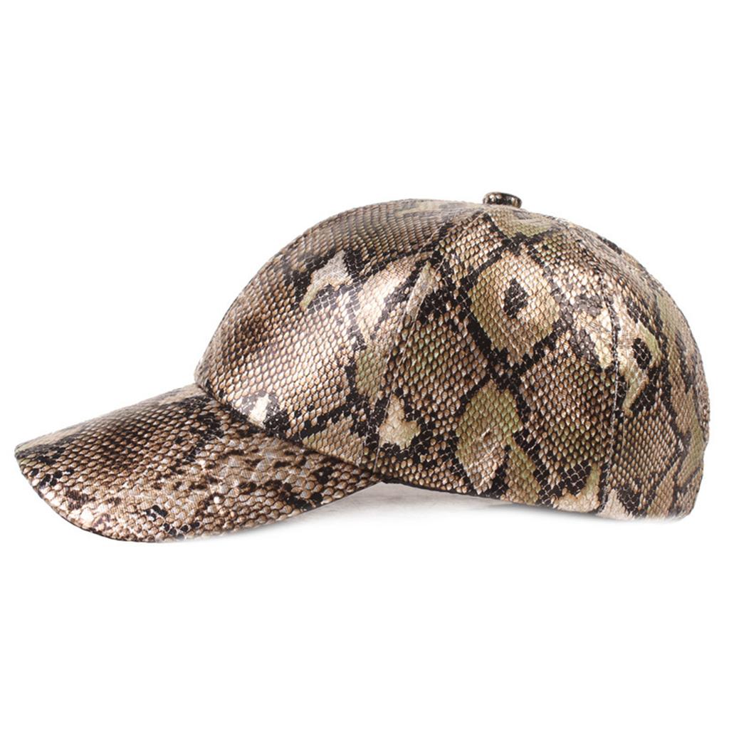 Women Men Artificial Leather Baseball Cap Outdoor Unisex Hip Hop Hat Adjustable Snakeskin Print Brim Hats