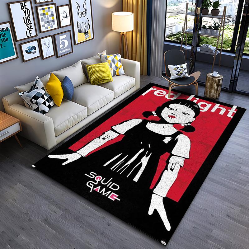 

Squid Game Carpet with Red Light Doll Design, Modern Home Decor Suitable for use as an anti-slip for living room bedroom sofas 40x60cm( 15x23in )