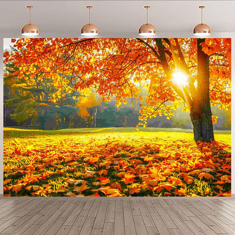 2D Glowing Autumn Sunlit Maple Tree Photography Background