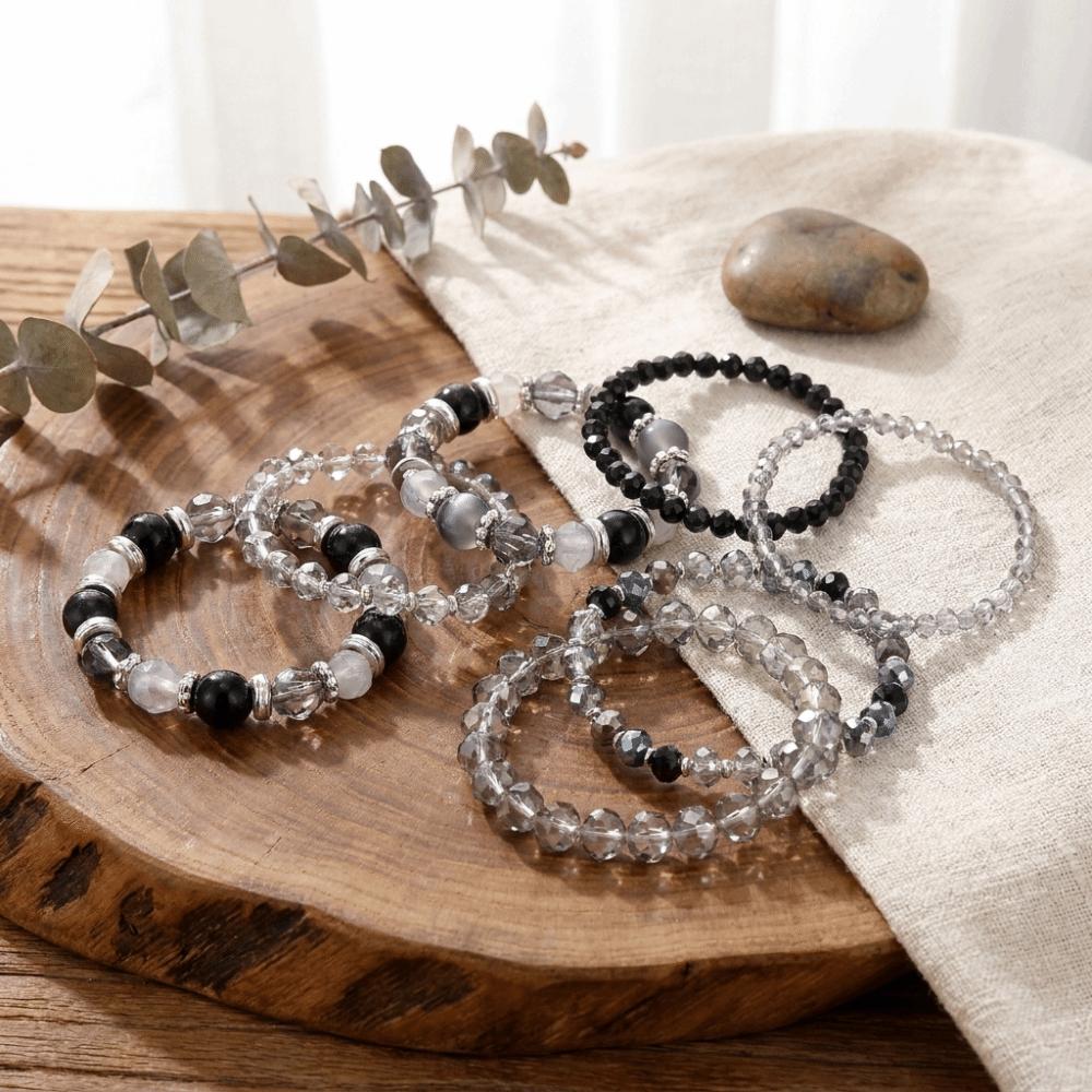 Glass Bead Layered Bracelet Faceted Multi-Strand Bracelet Retro Stackable Bracelet Vacation
