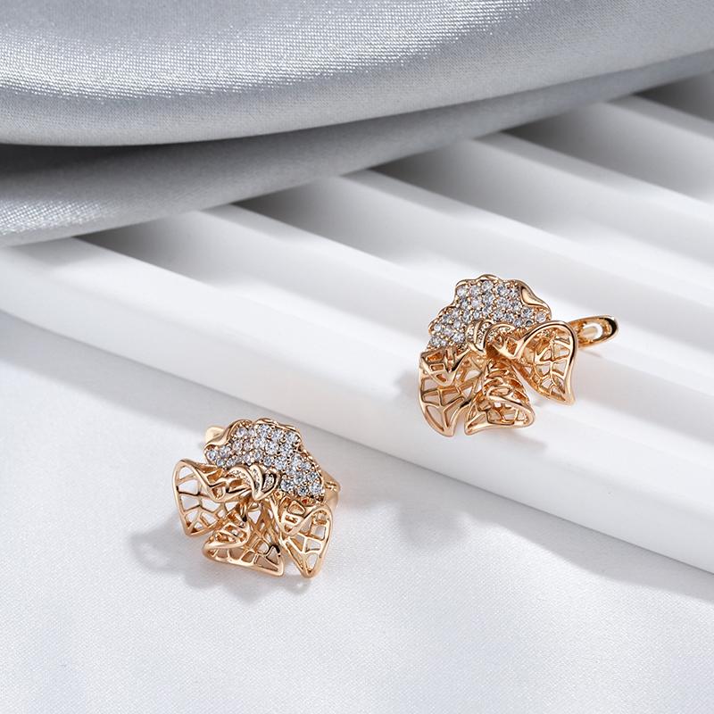 New  Rose Gold With Natural Zircon Dangle Earrings Fashion Glossy Vintage Flower Ethnic Bride Daily Fine Jewelry