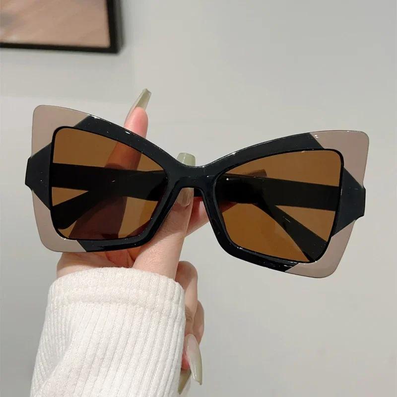 New Women Stylish Oversize Gradient Decor Goggles Butterfly Shaped Sunglasses Trendy Design Vacation Casual Sunglasses