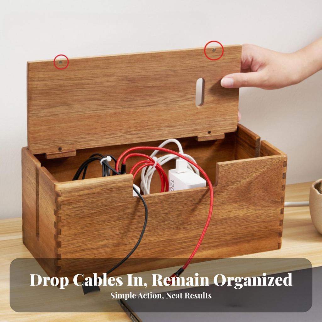Cable Management Box Wooden Wood Sturdy for Nightstand