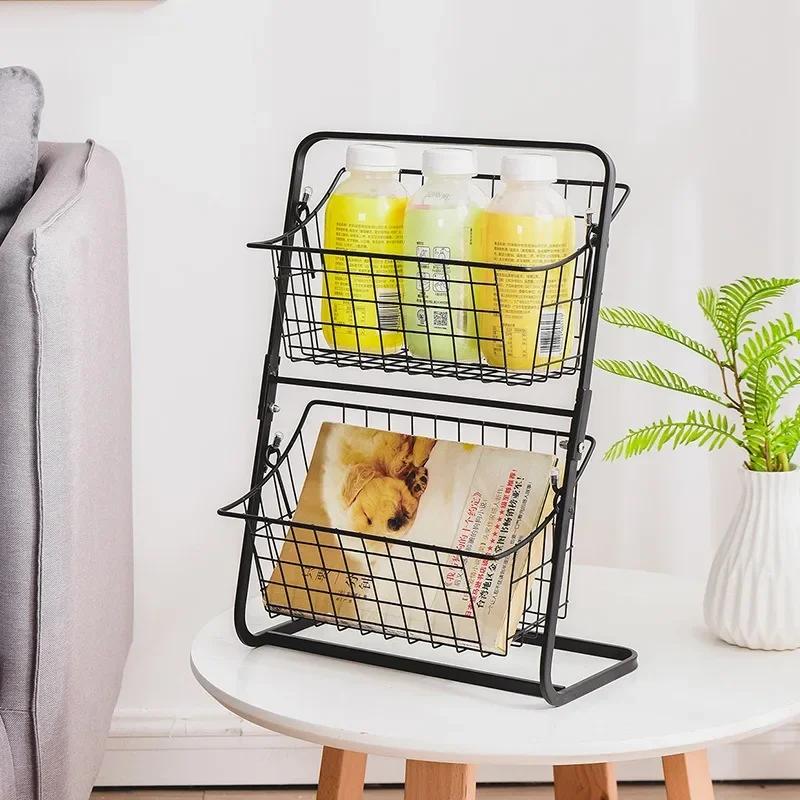 Double Layer Iron Storage Shelf Rack for Kitchen Seasoning Organizer Fruits Holder Assembly Bathroom Cosmetic Storage Basket