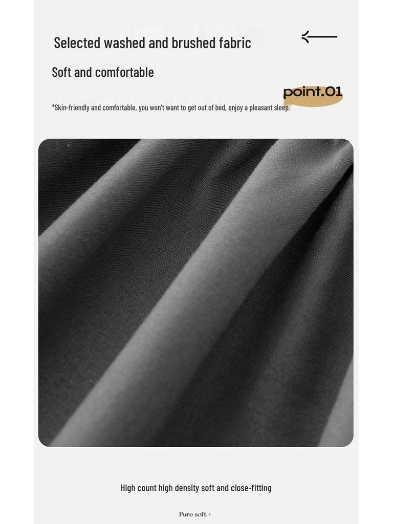 High-Quality Washed Cotton Solid Color Fitted Sheet with Pillowcase, Bedspread, and Dustproof Bed Cover