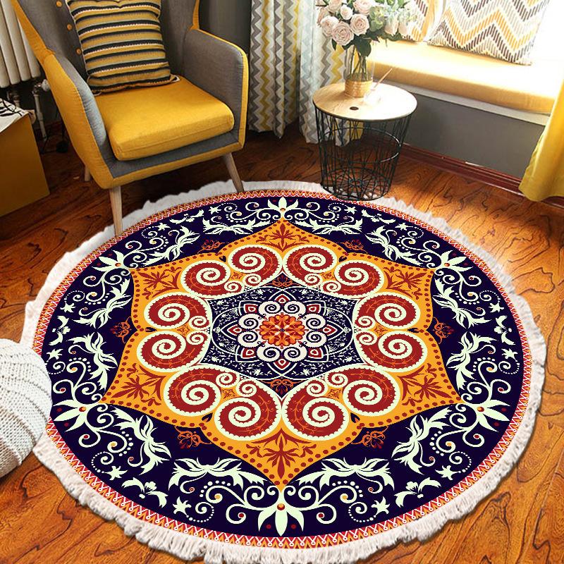 Large Round Bedroom Carpet With Tassels Macrame Tassel Floor Mat for Living Room Cotton Linen Muslim Prayer Mat Rug Custom Size