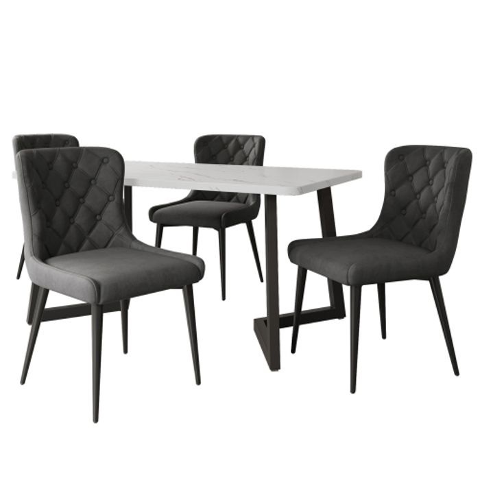 Chaise de salle à manger avec dossier (4 pièces), chaise de cuisine avec revêtement en velours, gris foncé