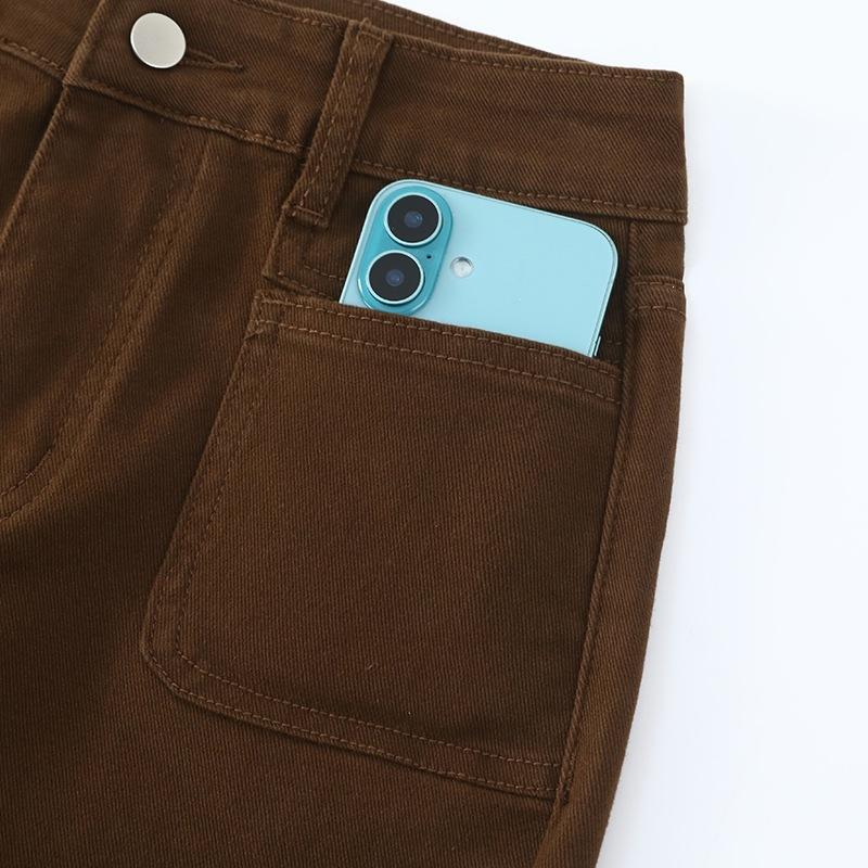New coffee-colored high-waisted and slightly pulled jeans for women's autumn new small people loose and thin without sticking to their legs