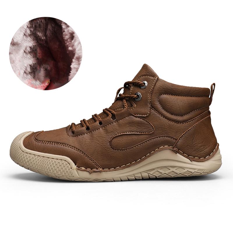 Hand-stitching Leather Men Boots Genuine Leather Casual Leather Shoes Men Ankle Boots