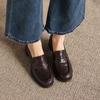 Krazing Pot Sheepskin Round Toe Thick Med Heels Spring Shoes Slip On Big Size 42 Loafers Women Platform Pumps
