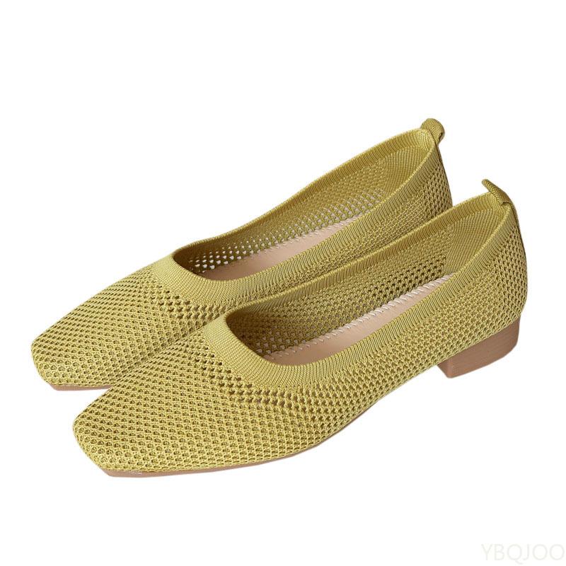 Fashion Spring summer mid heel shallow mouth breathable woven casual shoes simple comfortable for daily use not tiring flat heel shoes