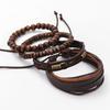 Platform hot-selling retro literary style bronze bundle leather wooden bead set bracelet fashion