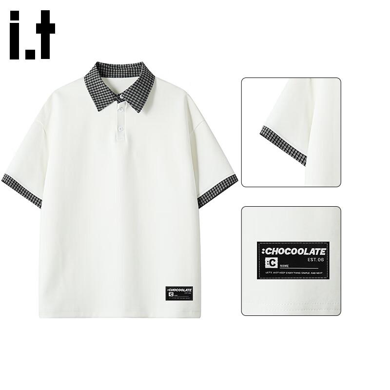 Men s Faux Two-Piece Plaid Ice Silk Polo Shirt L