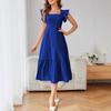 European and American summer new medium and long solid color splicing square neck dress A-shaped skirt