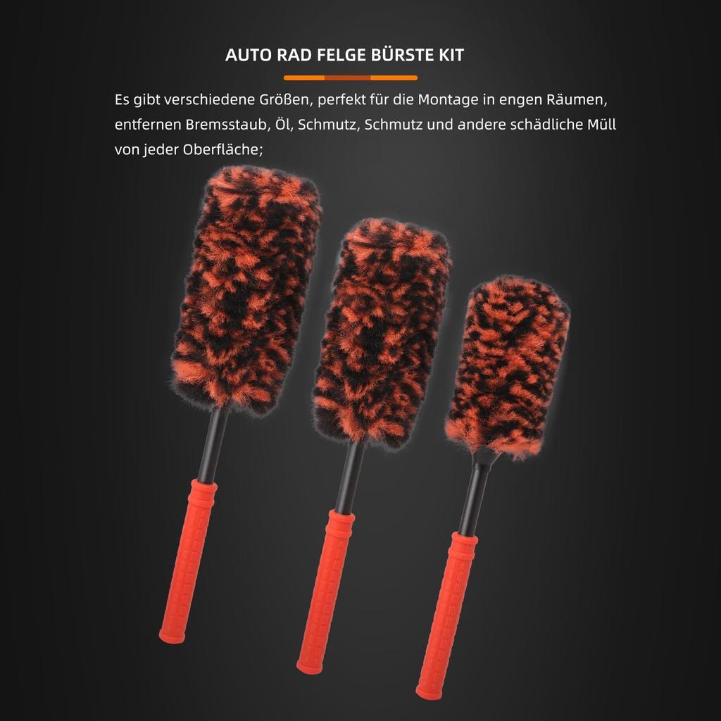 SPTA Rim Cleaner Brush, 3 Pcs Synthetic Ultimate Wheel Brush Set, Flat Spoke Wheel Cleaning Brush, Car Wheel Brush, Brush for Cleaning Wheels, Safe
