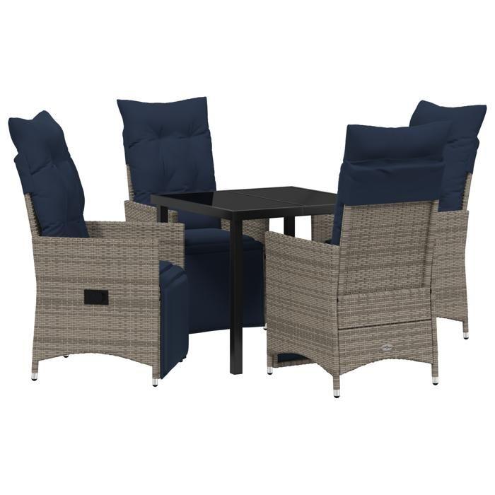 Ensemble de Salle à Manger de Jardin vidaXL 5 Pièces avec Coussins Gris Poly Rattan 3379598