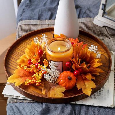 Candle Ring Artificial Wreath Pumpkin Rustic Maple Leaves Party Supplies Home Decoration Harvest Wreath Holiday Tabletop Party