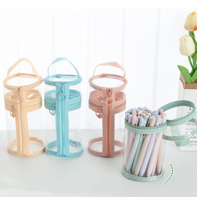 Transparent Mesh Pencil Holder Pen Case Handbag Large Capacity for School Office Stationery