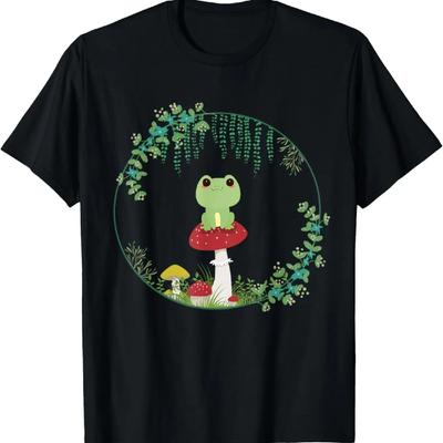 Estetyka Cottagecore Kawaii Żaba Goblincore Uroczy Grzyb Koszulka