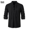 Camisa Henley de Algodón Lino para Hombre - Playa Casual Cuello Mao Manga Larga (2026)