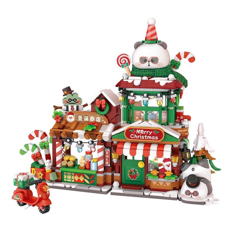 LOZ Christmas gift, folding street gingerbread house DIY building model assembly, building blocks toys, children's holiday gift
