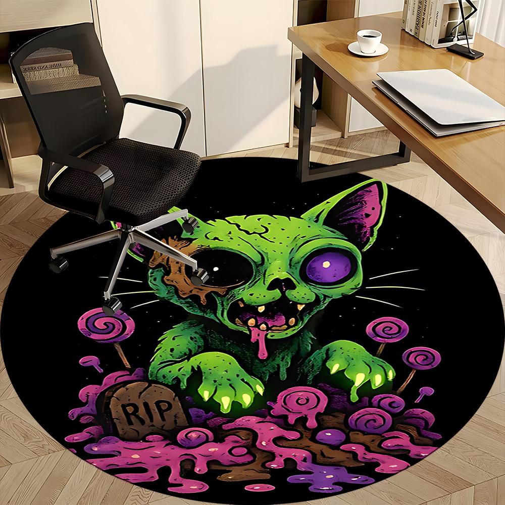 1pc Zombie Cat Office Round Area Rug, Under Office Chairs Bedroom Living Room Home Decor, Room Deco
