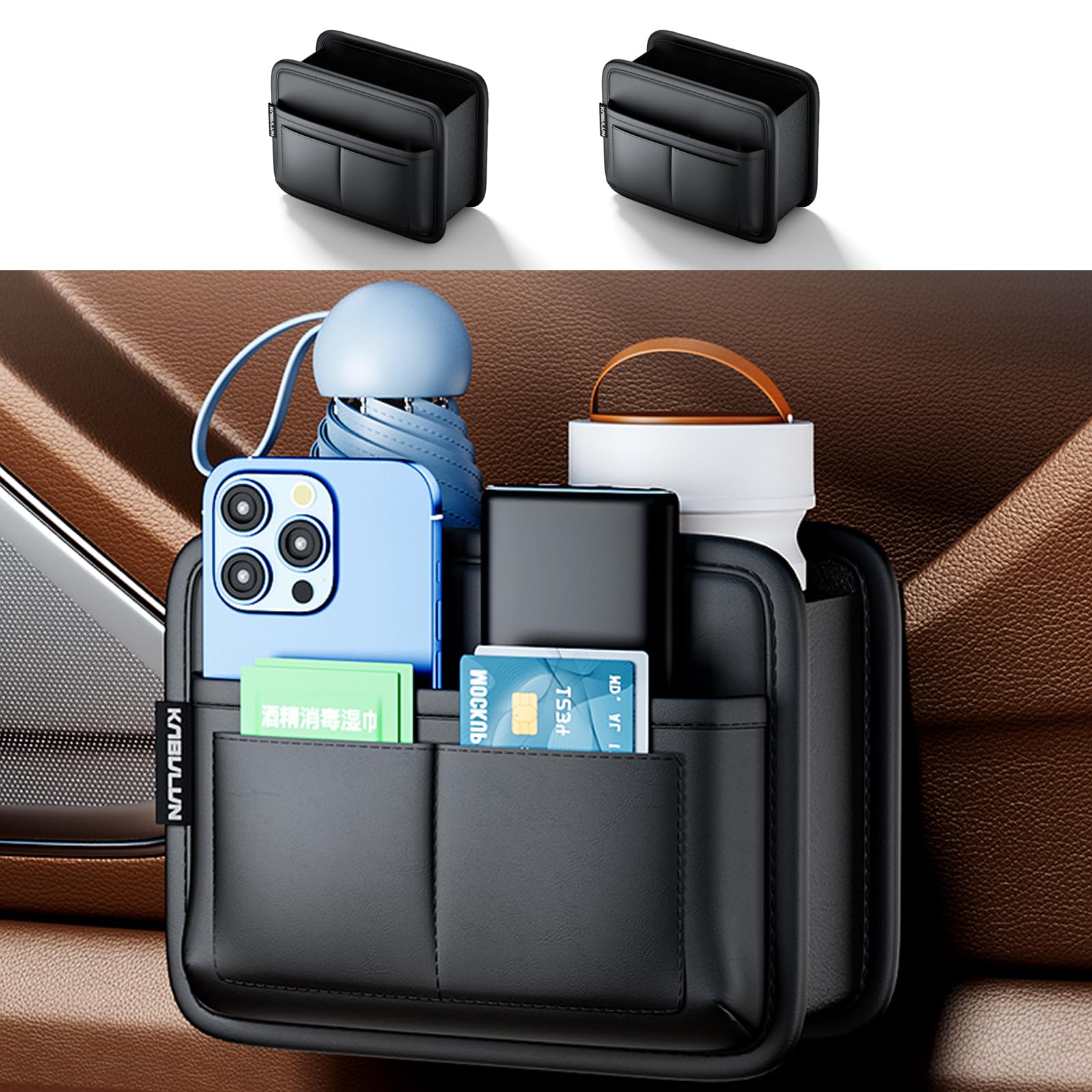 

SOEDZUND Car Side Deep Seat Large PU Super Strong Utilizes Universal Car Organizer Pockets, Design, Storage, Capacity, Leather, Adhesive,