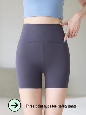 Damen High-Waist Nahtlose Bauchkontrolle Yoga Leggings - Graue Hai Sommer Sicherheits-Shorts, Anti-Exposition, Dünne Oberbekleidung