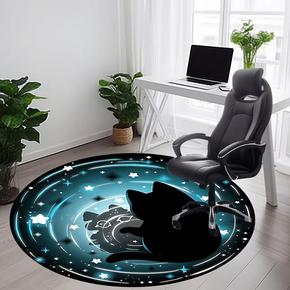 1 Stück Katze Galaxie Büro Runder Teppich, Unter Bürostühlen Schlafzimmer Wohnzimmer Heimdekoration, Raumdeko