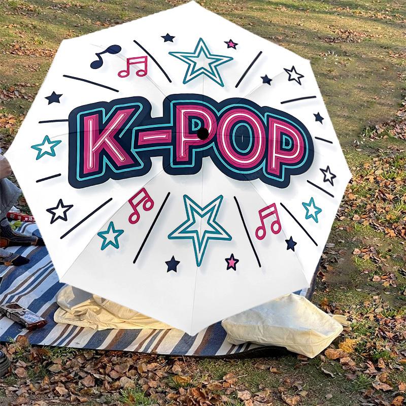 1PC K-pop Music Umbrella-8-Rib Reinforced, Automatic Open, Lightweight & Durable, Cute Fashion Accessory for Outdoor, Beach, or Casual Use, Beach Umbr