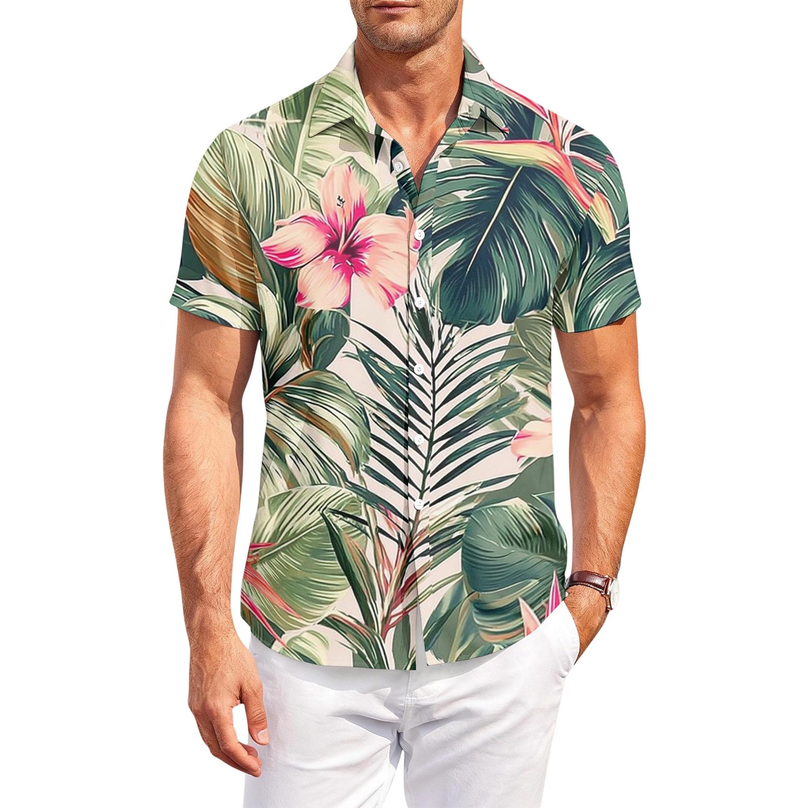 

Men s Casual, Loose-Fit Short-Sleeve Shirt With Hawaiian Print XXXXXL