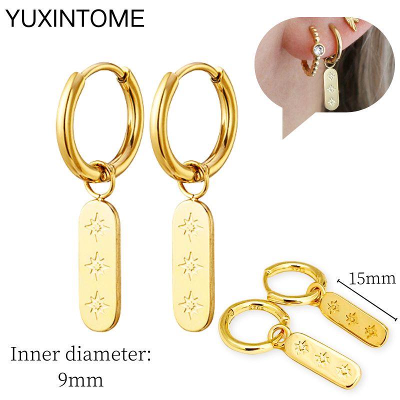 925 Sterling Silver Needle Vintage Square Round Pendant Earrings For Women Crystal Shell Geometric Earrings Fashion Jewelry