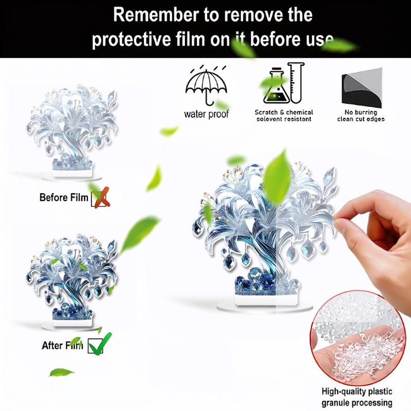 Acrylic 2D Flat Crystal Lily Rose Flower Table Decoration Suitable For Cafe Room Display Case Living Room Office Decor Gift