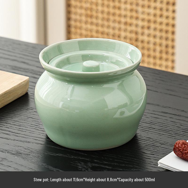 Ceramic Double Boiler Stew Pot 500ml - High-Temp Resistant for Home Cooking