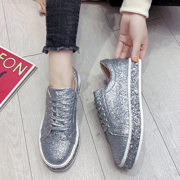 Spring and Autumn Fashion Rhinestone Sequins Large Size Flat Lace-Up Single Shoes Women's Shoes