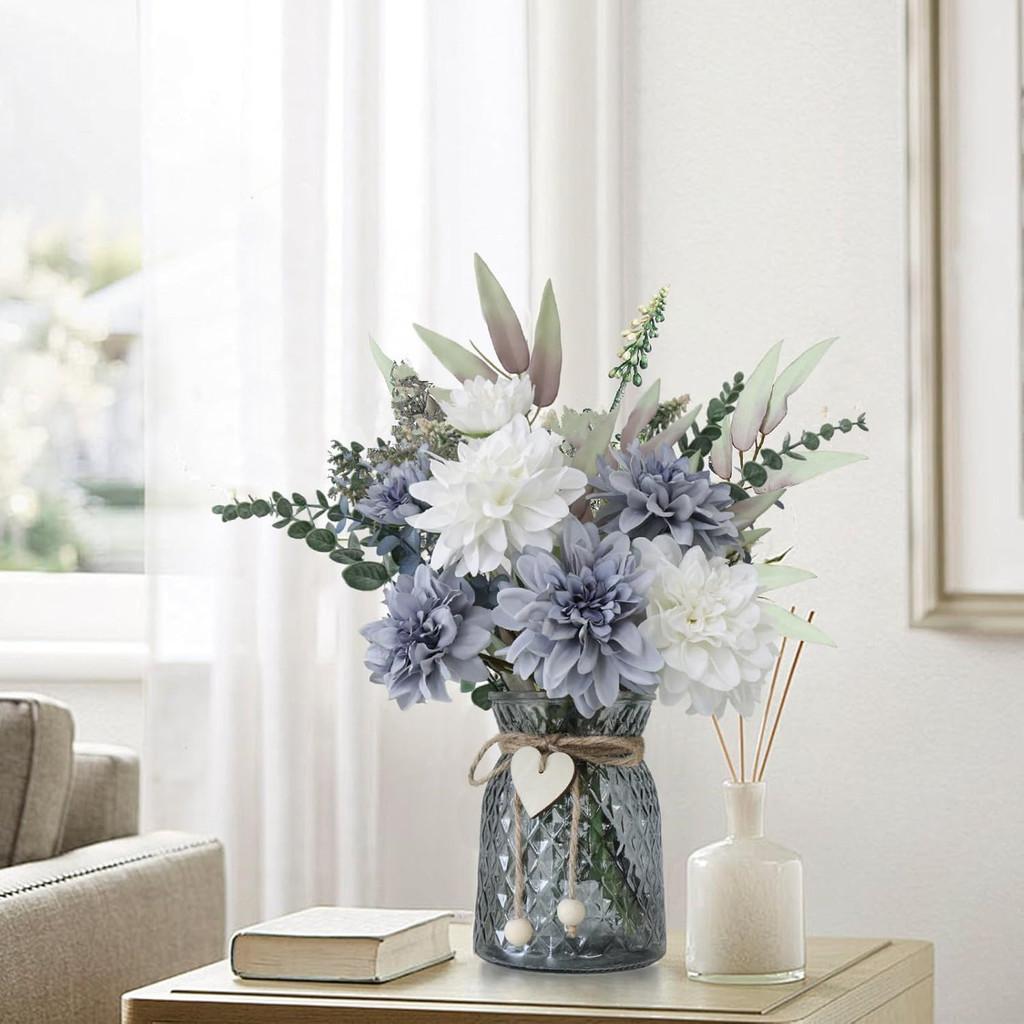 Bouquet Populaire de Fleurs Artificielles Roses avec des Fleurs Inspirées des Dahlias Élégant Blanc et Violet Pour les Salons d'Asie du Sud Décoration de Maison