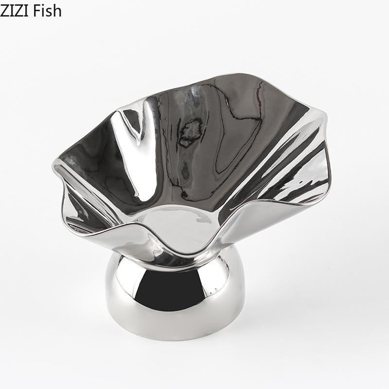 Creative Pleated Fruits Bowl Silver Storage Tray Snacks and Nuts Bowl Hotel Restaurant Fruit Plates Home Kitchen Dessert Cutlery