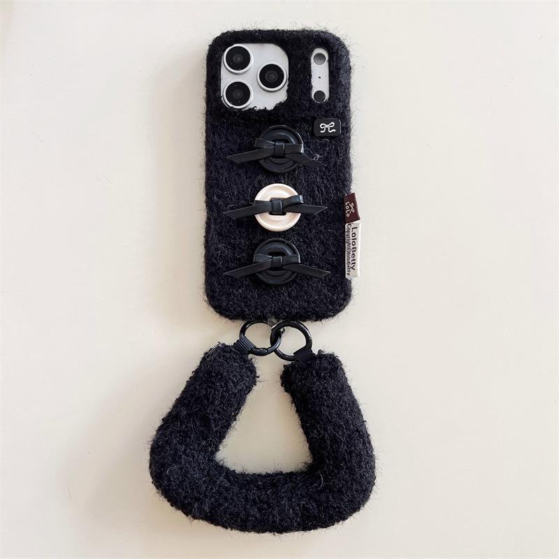 Winter Velvet 3D Bow Button Phone Case for iPhone 17/16 Pro Max/15/14