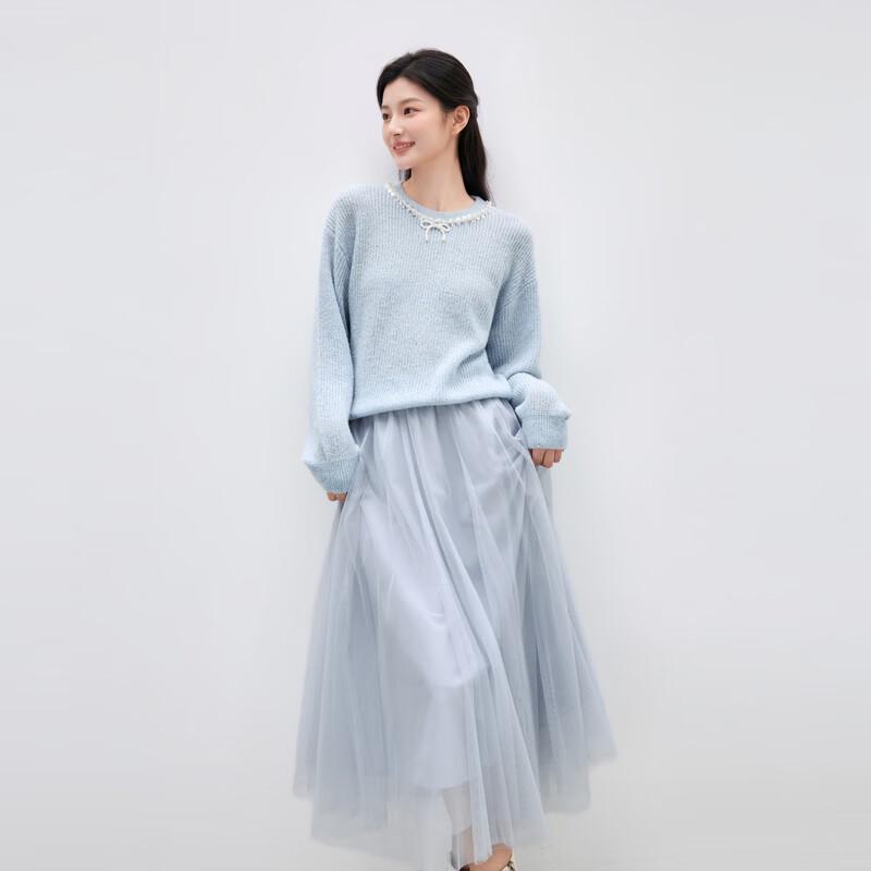 Qiushui Yiren Shimmer Sweater & Mesh Skirt Set