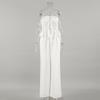 Womens White Cotton Linen Sleeveless Top Wide Leg Pants Set With Tie Detail Casual Two Piece Outfit