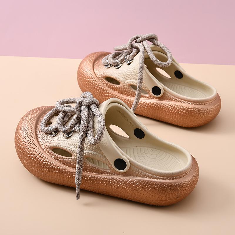 

Fashion Plus Size Summer Platform Sandals For Women Men Home Street Garden Shoes Lace-up Style Silver Gold Clogs Couples Beach Slippers 36-37