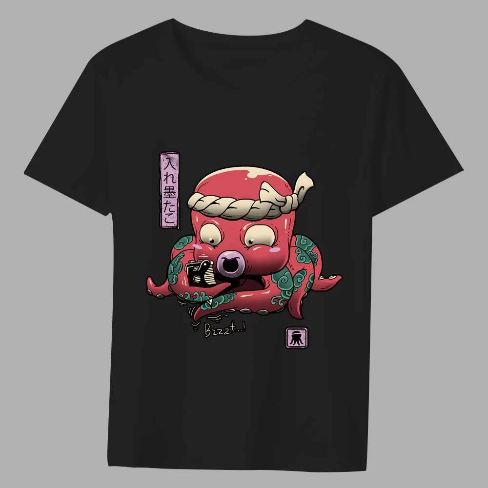 

Мужская популярная повседневная футболка с круглым вырезом, приталенная, с милым мультяшным принтом, серия, топ, для通勤, черная, мягкая мужская футболка XXXXXL чёрный