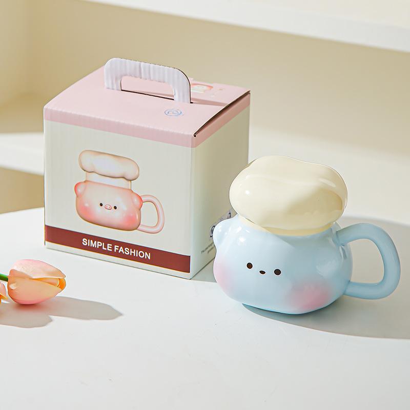 

Cute cute ceramic mug birthday gift girl student souvenir couple pair cup ceramic cup with lid 401-500ml