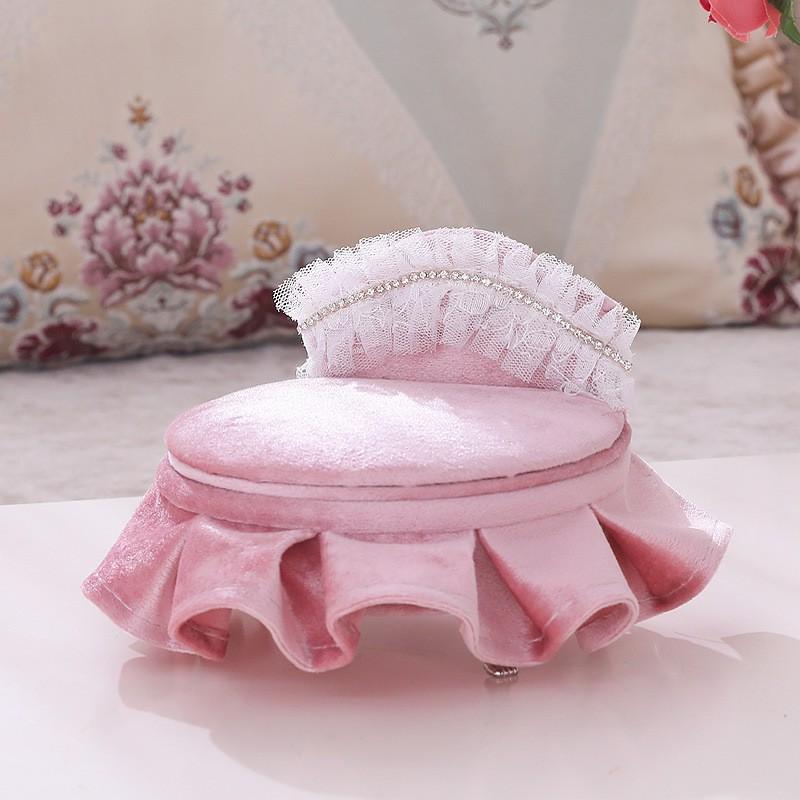 Luxury Velvet Jewelry Box With Rhinestone Lace Trim Pink Fabric Storage Case Necklaces Earrings